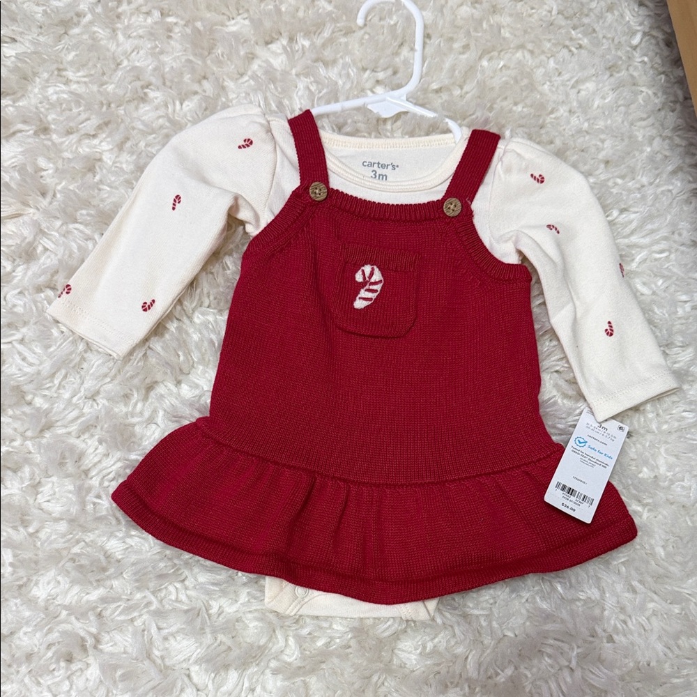 Carter's Festive Red Dress with Cream Sleeves